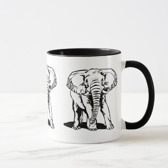 Cute Black Elephant Line Drawing Mug (Right)