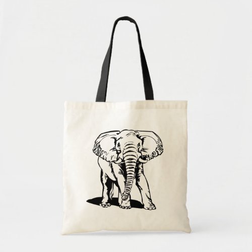 Cute Black Elephant Line Drawing Tote Bag