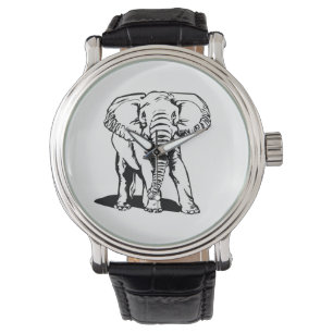 Cute Black Elephant Line Drawing Watch