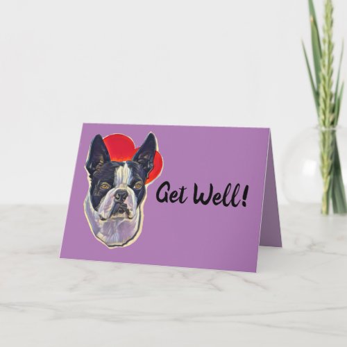 Cute Black English Boston Terrier PopArt Dogface Card