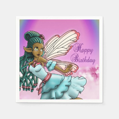 Cute Black Fairy Birthday Paper Napkins