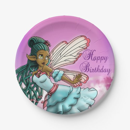 Cute Black Fairy Birthday Paper Plates