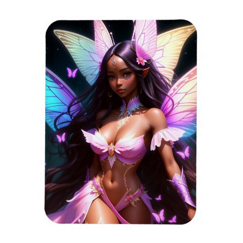 Cute Black Fairy Girl With Multicolor Wings Magnet