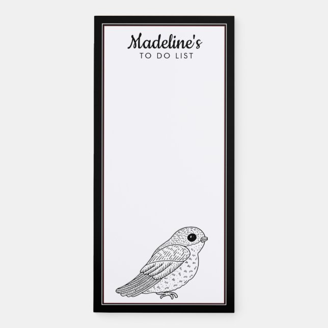 Cute Black Feather Bird | Add Your Name Magnetic Notepad (Front)