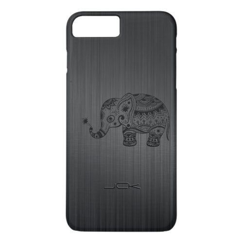 Cute Black Floral Elephant On Metallic Gray iPhone 8 Plus7 Plus Case