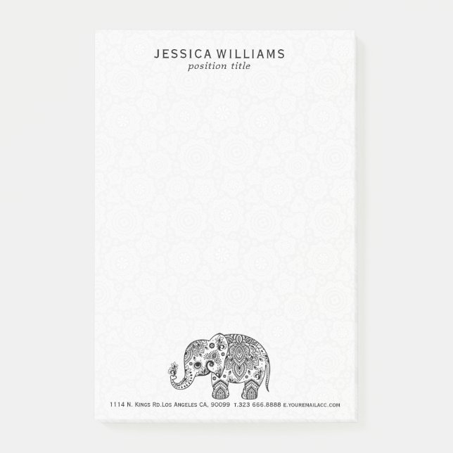 Cute Black Floral Paisley Elephant Illustration Post-it Notes (Front)