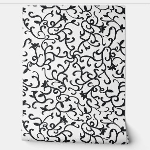 Cute Black Floral Pattern on White Background Wall Wallpaper