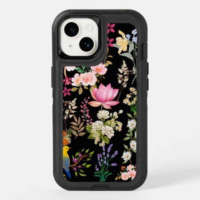Cute Black Floral Wild Flower Apple Iphone 14 Case (Back)