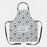 Cute Black Flowers And Leaves Pattern Apron at Zazzle