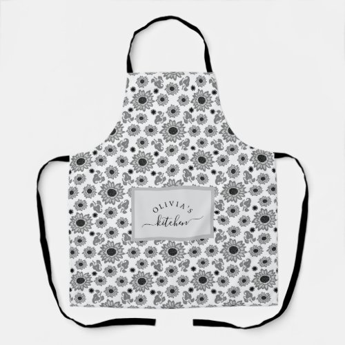 cute black flowers and leaves pattern apron