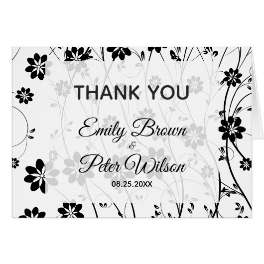 Cute Black Flowers - Thank You Cards (Front Horizontal)
