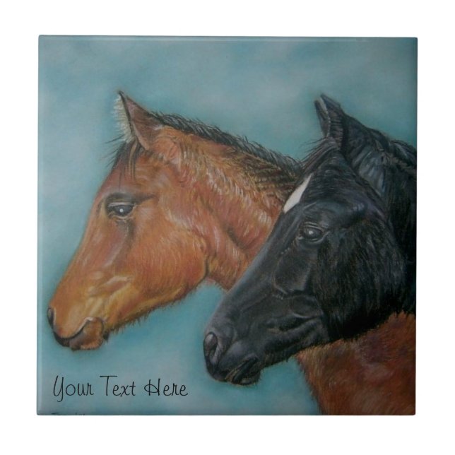 cute black foal chestnut foal colt horses tile (Front)