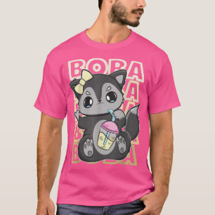 Cute Black Fox Bubble Tea Milk With Boba T-Shirt