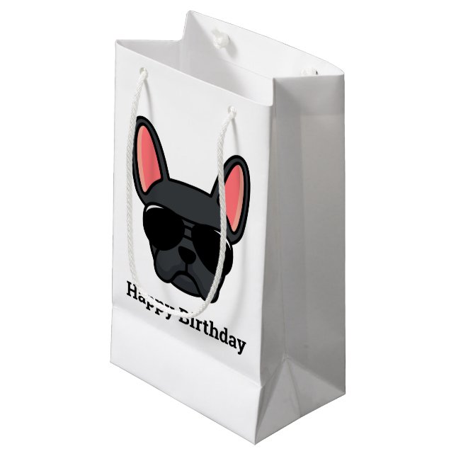 Cute Black French Bulldog Face Small Gift Bag (Front Angled)