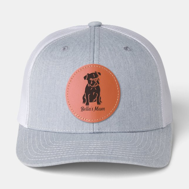 Cute Black French Bulldog Frenchie Owner Gift Leather Patch Hat (Front)