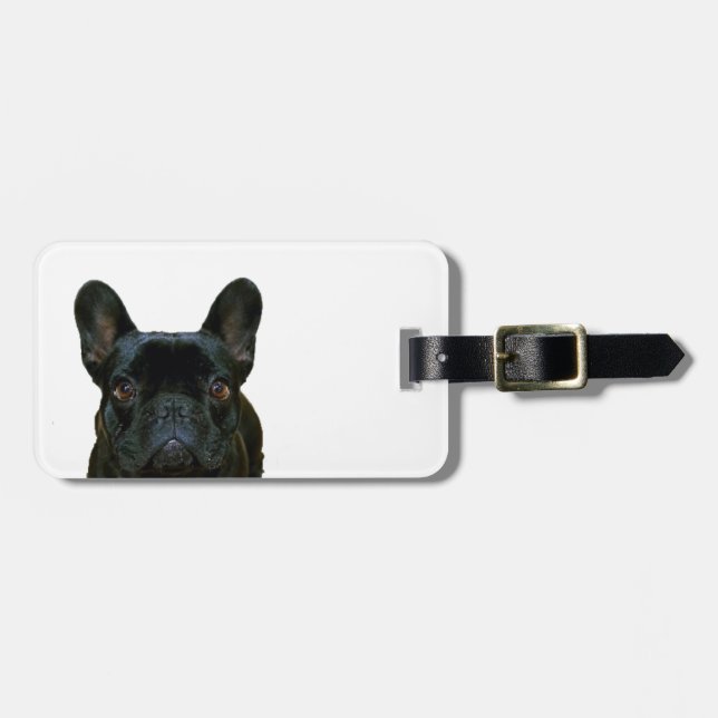 Cute Black French Bulldog Frenchie Photograph: Luggage Tag (Front Horizontal)