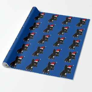 Cute Black French Bulldog in Santa Hat Christmas Wrapping Paper