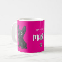 Cute Black French Bulldog Pink Pet Name Mug