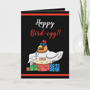 Cute Black Funny Chicken Cake and Gifts Birthday Card