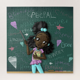 Cute Black Girl and Positive Words Jigsaw Puzzle