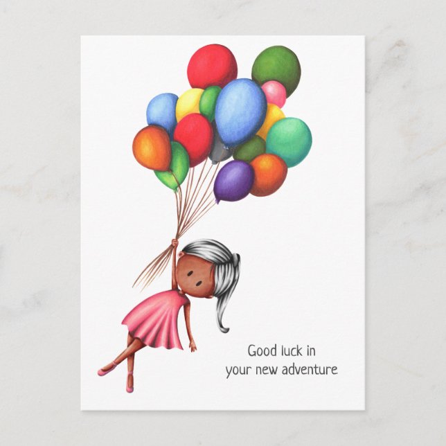 Cute Black Girl Balloons Personalized Farewell Postcard (Front)