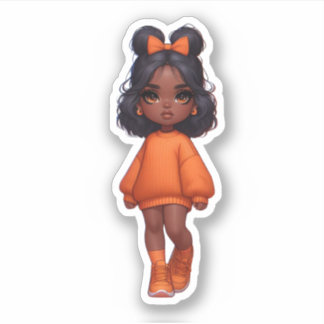 cute black girl in orange bowtie sticker