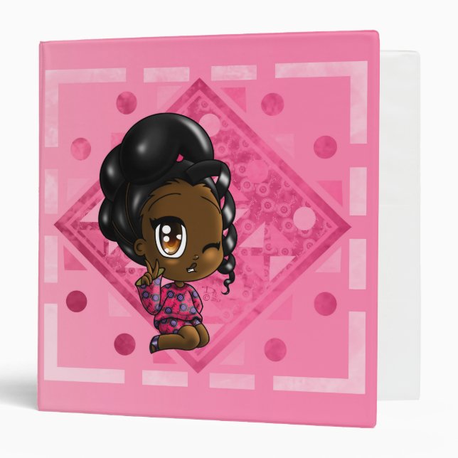 Cute Black Girl Pink 3 Ring Binder (Front/Inside)