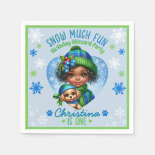 Cute Black Girl Puppy Winter Birthday Holiday Napkins