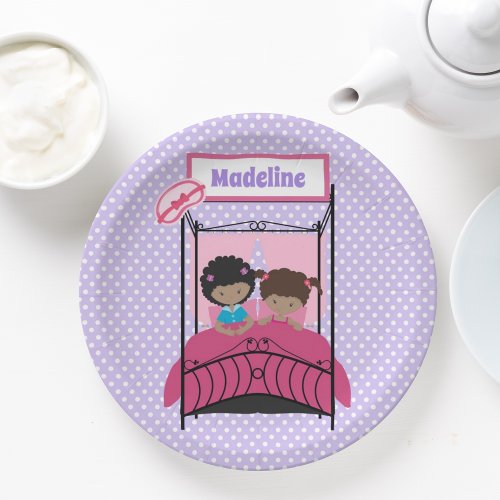 Cute Black Girl Slumber Party Purple Birthday Paper Plates