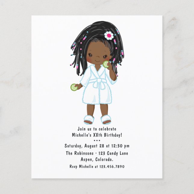 Cute Black Girl Spa Sleepover Birthday Party Flyer (Front)