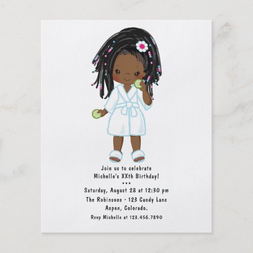 Cute Black Girl Spa Sleepover Birthday Party Flyer