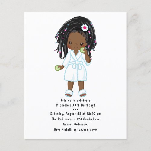 Cute Black Girl Spa Sleepover Birthday Party Flyer