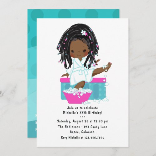 Cute Black Girl Spa Sleepover Birthday Party Invitation