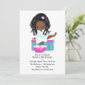Cute Black Girl Spa Sleepover Birthday Party Invitation (Standing Front)