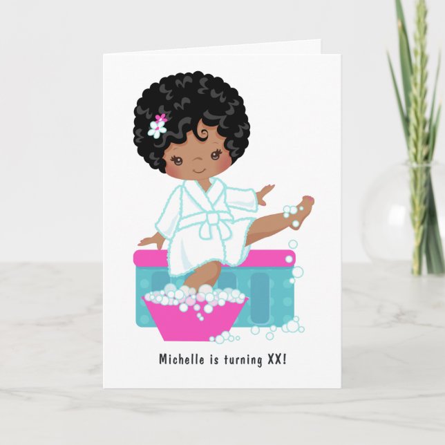 Cute Black Girl Spa Sleepover Birthday Party Photo Invitation (Front)