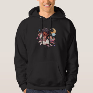 Cute Black Girl Unicorn African American Women Kid Hoodie