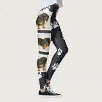 Cute Black Glitter Dog Photo Collage Pawprint Leggings