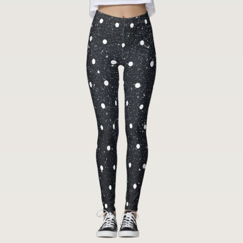 Cute Black Glitter White Polka Dot Pattern Trendy Leggings