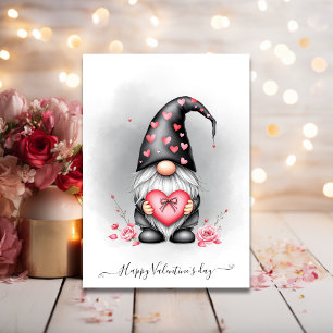 Cute Black Gnome With Pink Heart Valentines day Holiday Card
