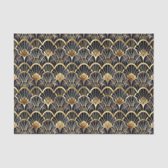 Cute black gold art deco pattern tiled  tissue paper (Front)
