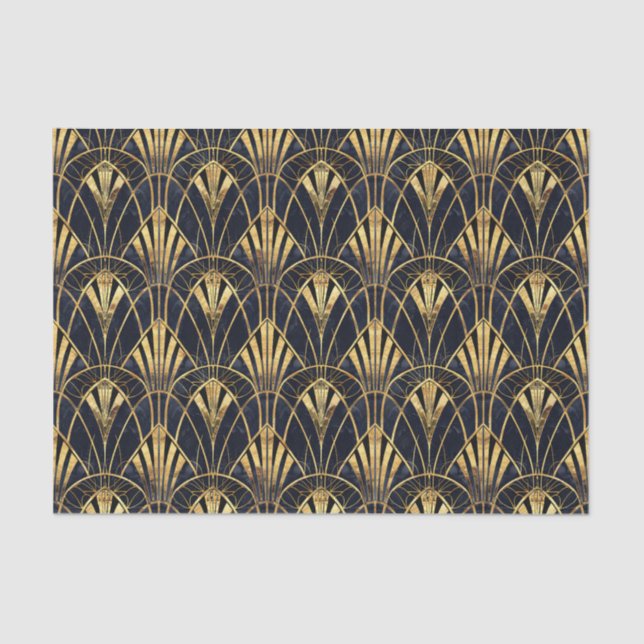 Cute black gold art deco pattern tiled tissue paper (Front)