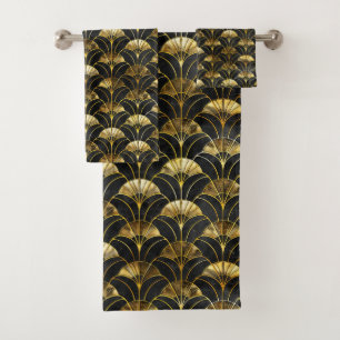 Cute black gold art deco tiled pattern  bath towel set