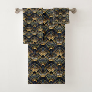 Cute black gold art deco tiled pattern  bath towel set