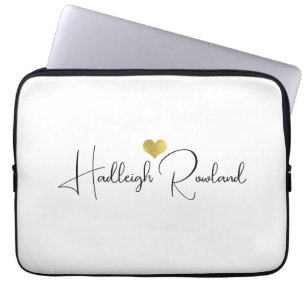 Cute Black Gold Monogram Script Name Stylish Laptop Sleeve
