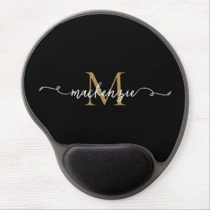 Cute Black Gold Script Typography Monogram Gel Mouse Pad