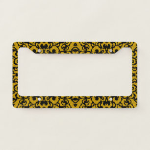 Cute black golden seamless floral patterns license plate frame
