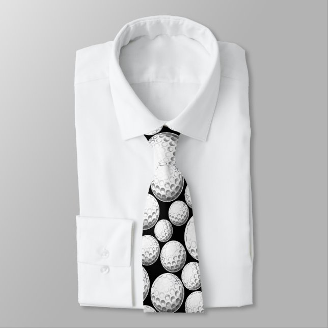 Cute Black Golf Balls Patterns  Neck Tie (Tied)