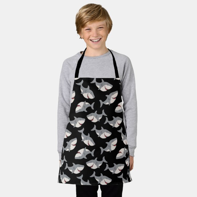 Cute Black Gray Great White Shark Apron (Worn)