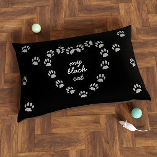 Cute Black Gray Paw Print Heart Custom Cat Bed