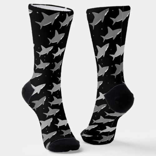 Cute Black Gray Shark Pattern Socks